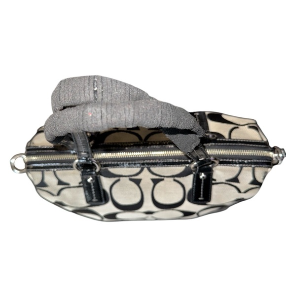 Coach Signature Print Satchel Black & Grey Handbag. 12x8x5 Inches GUC - Picture 4 of 10